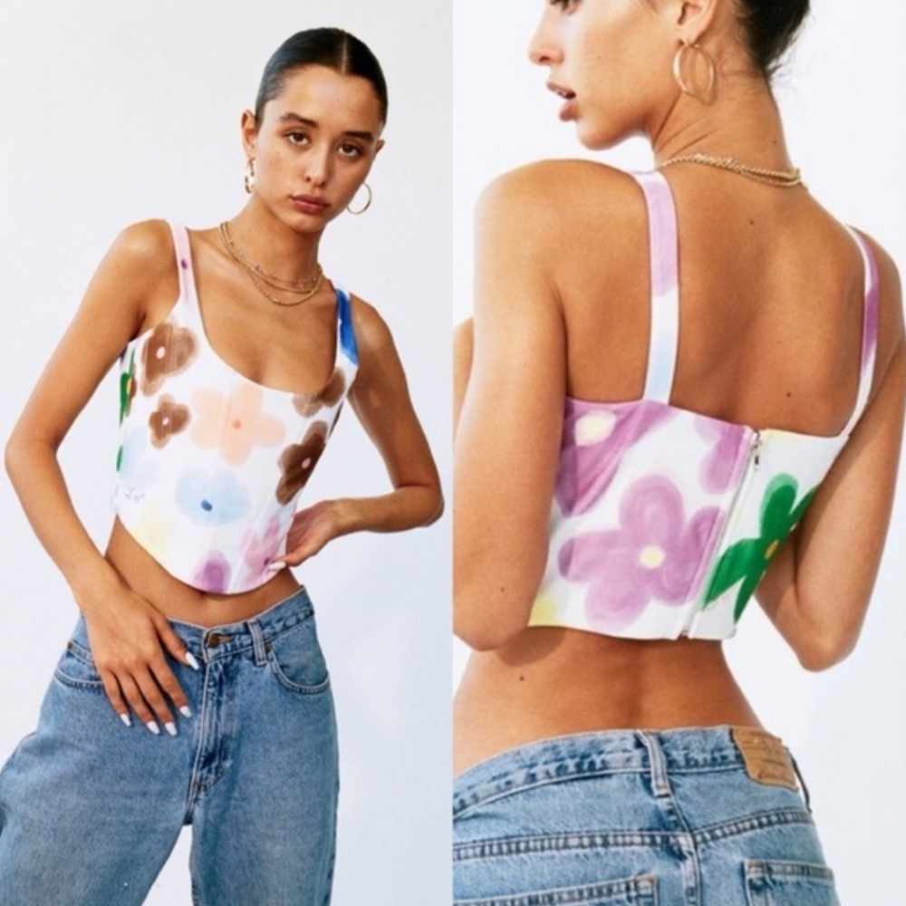 WITH JEAN CINDY CORSET TOP VIOLA FLORAL MULTICOLOR